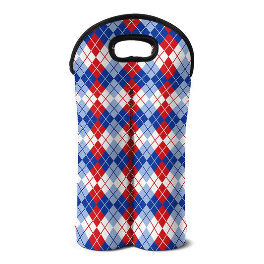 American Argyle Pattern Print Double Neoprene Wine Tote