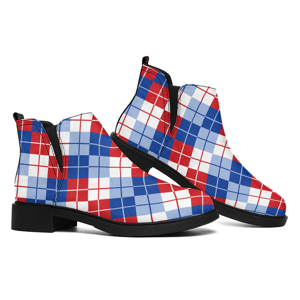 American Argyle Pattern Print Flat Ankle Boots