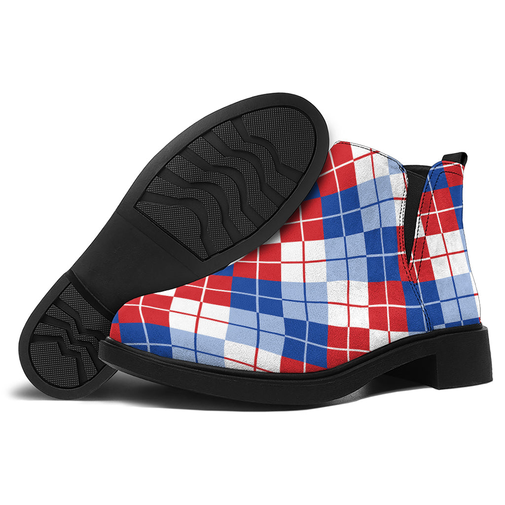 American Argyle Pattern Print Flat Ankle Boots