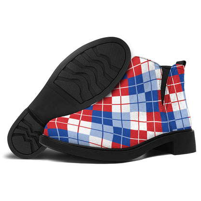 American Argyle Pattern Print Flat Ankle Boots