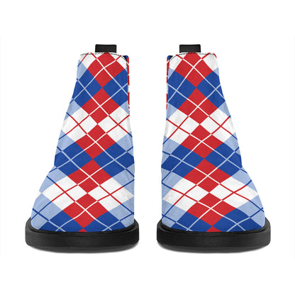 American Argyle Pattern Print Flat Ankle Boots