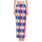 American Argyle Pattern Print High Slit Maxi Skirt