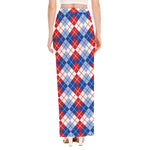 American Argyle Pattern Print High Slit Maxi Skirt