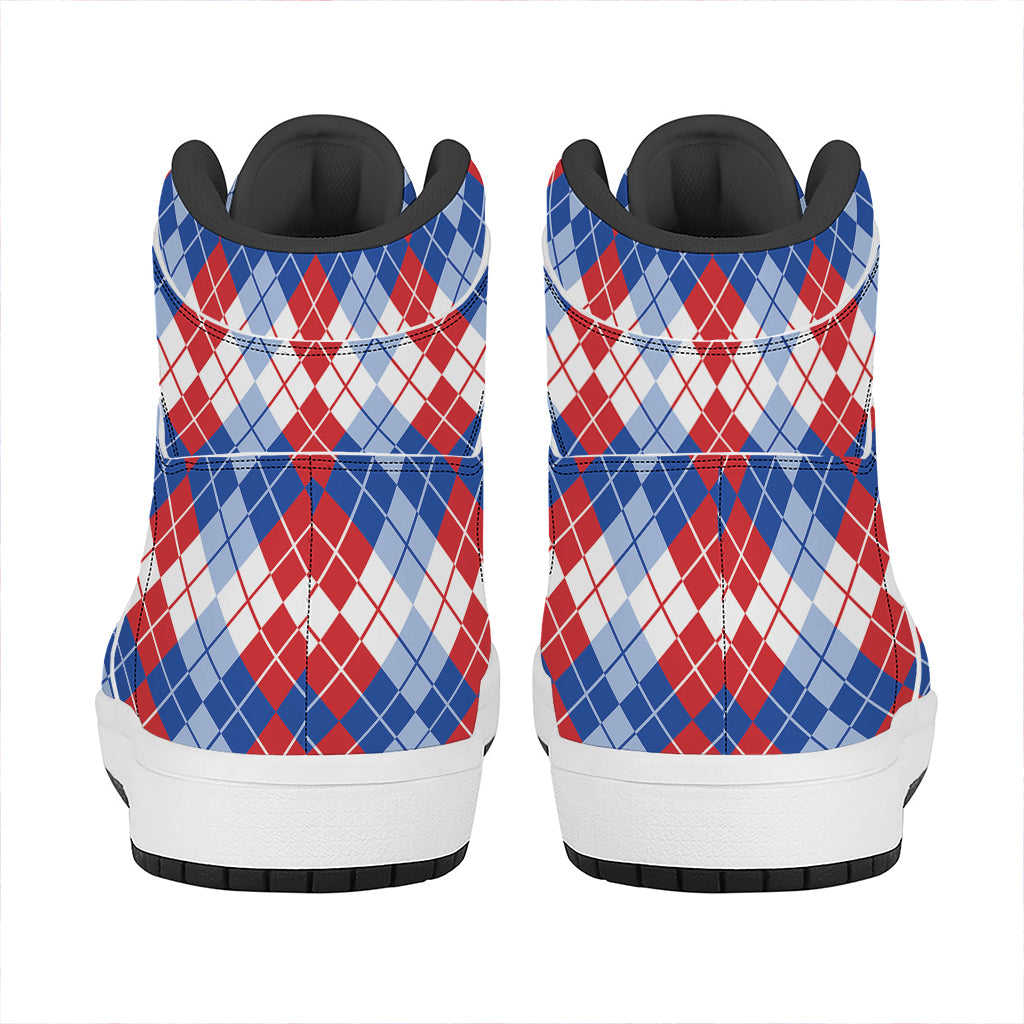 American Argyle Pattern Print High Top Leather Sneakers