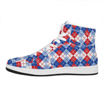 American Argyle Pattern Print High Top Leather Sneakers