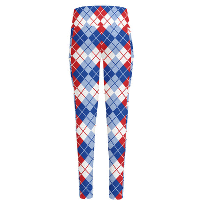 American Argyle Pattern Print High-Waisted Pocket Leggings
