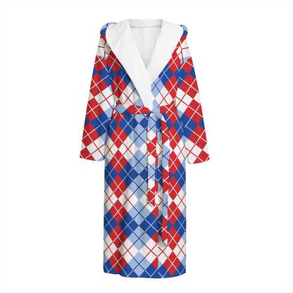 American Argyle Pattern Print Hooded Bathrobe