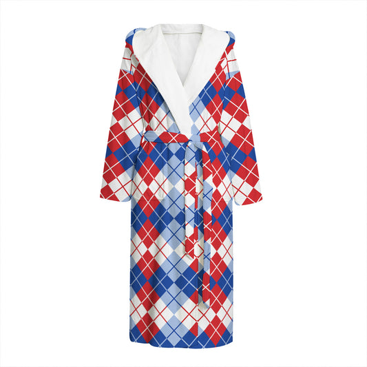American Argyle Pattern Print Hooded Bathrobe