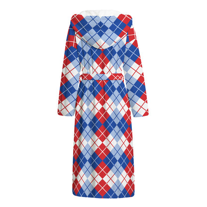American Argyle Pattern Print Hooded Bathrobe