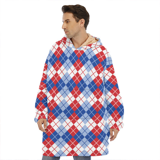 American Argyle Pattern Print Hoodie Blanket