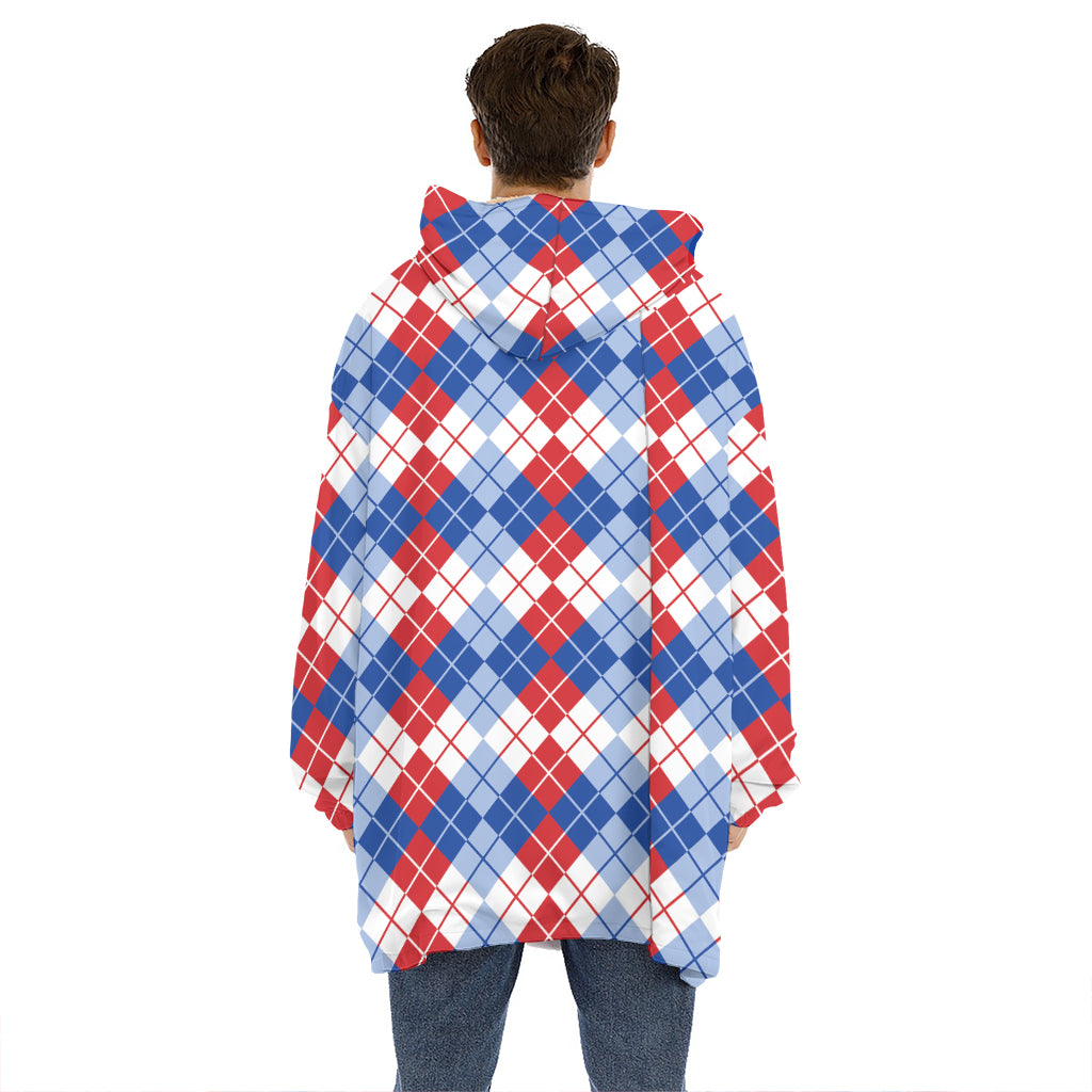 American Argyle Pattern Print Hoodie Blanket