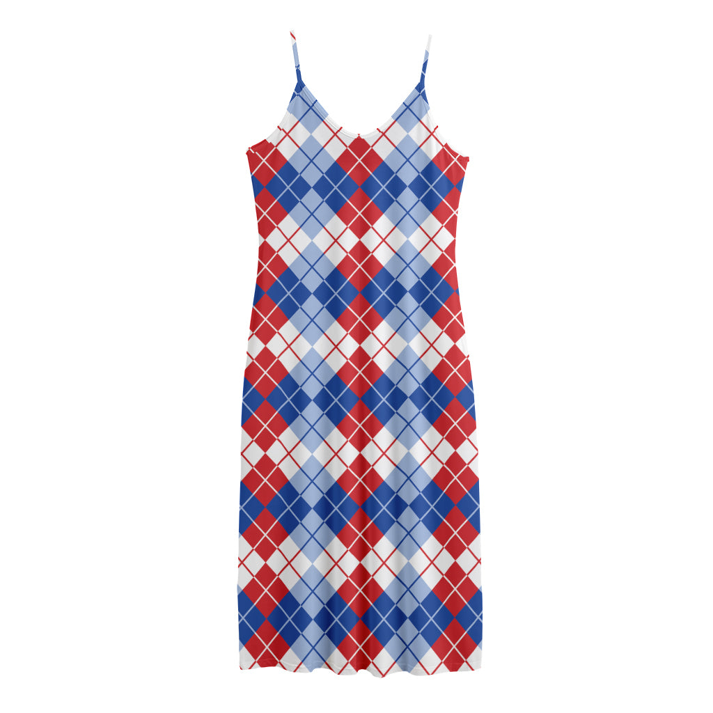 American Argyle Pattern Print Jersey Midi Cami Dress