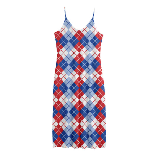 American Argyle Pattern Print Jersey Midi Cami Dress