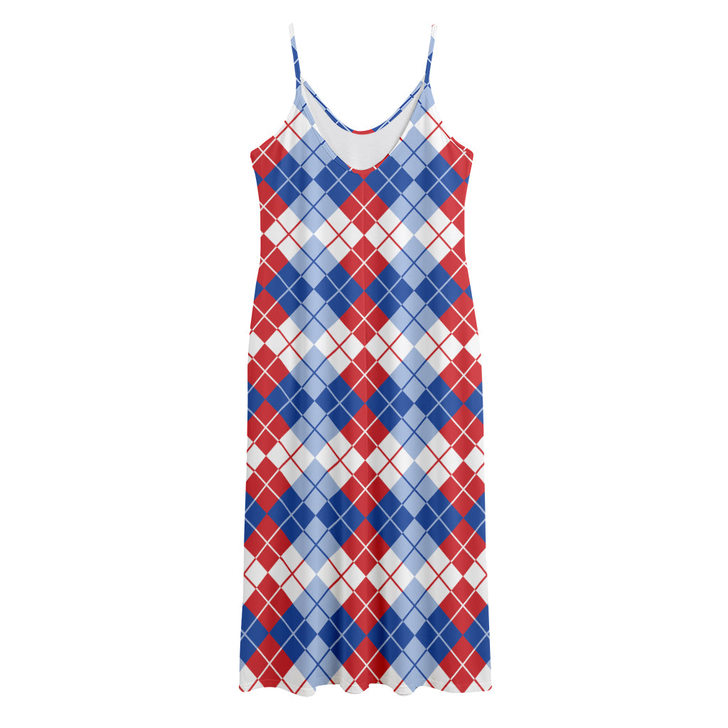 American Argyle Pattern Print Jersey Midi Cami Dress