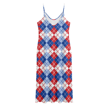 American Argyle Pattern Print Jersey Midi Cami Dress