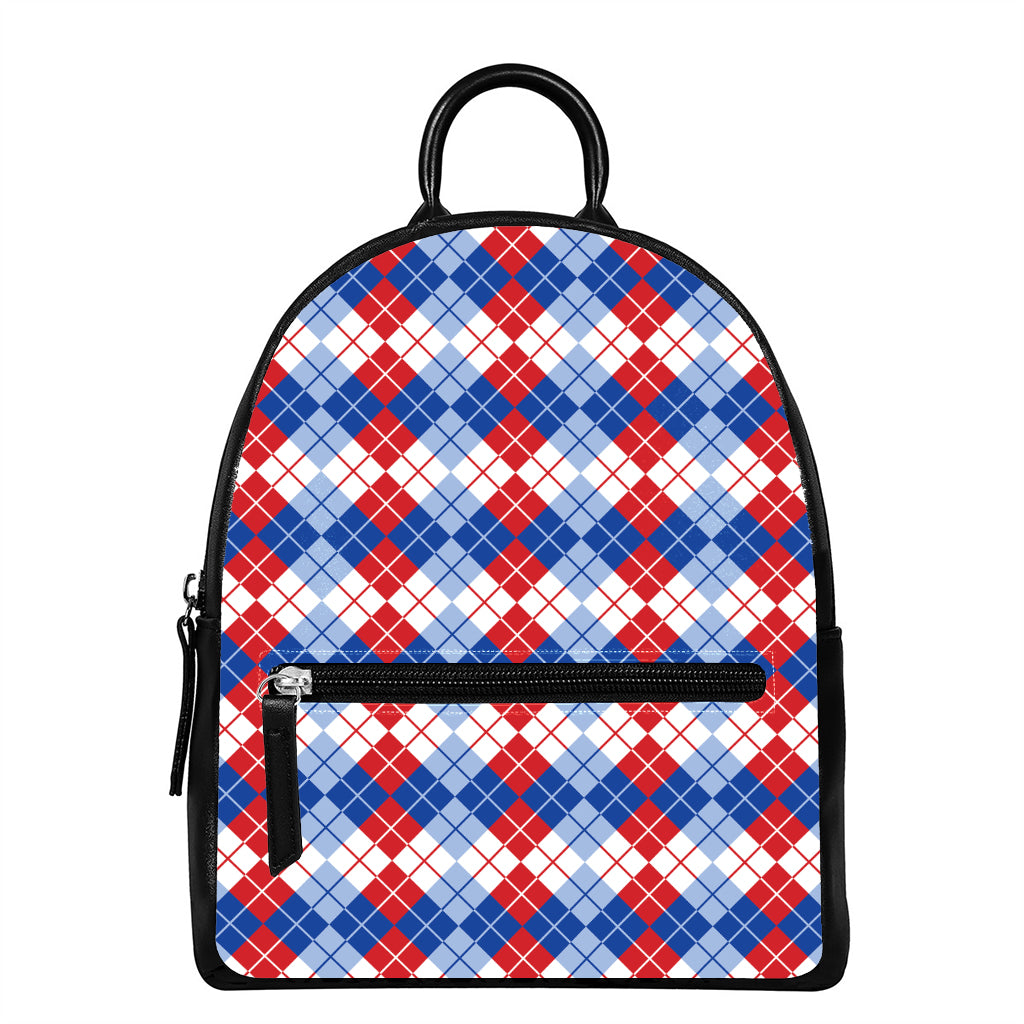American Argyle Pattern Print Leather Backpack