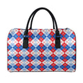 American Argyle Pattern Print Leather Duffel Bag