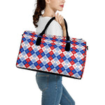 American Argyle Pattern Print Leather Duffle Bag