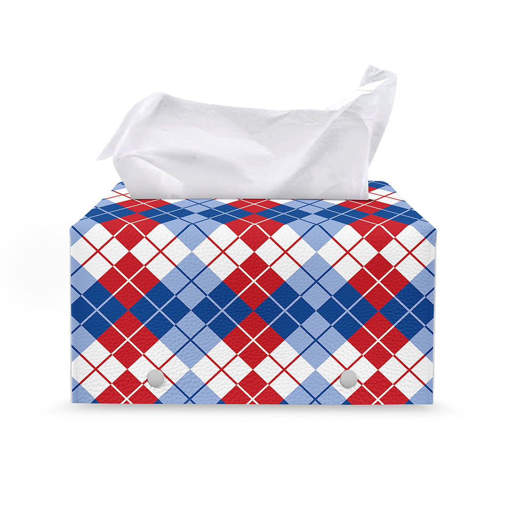 American Argyle Pattern Print Leather Tissue Box Cover