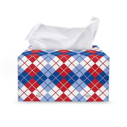 American Argyle Pattern Print Leather Tissue Box Cover