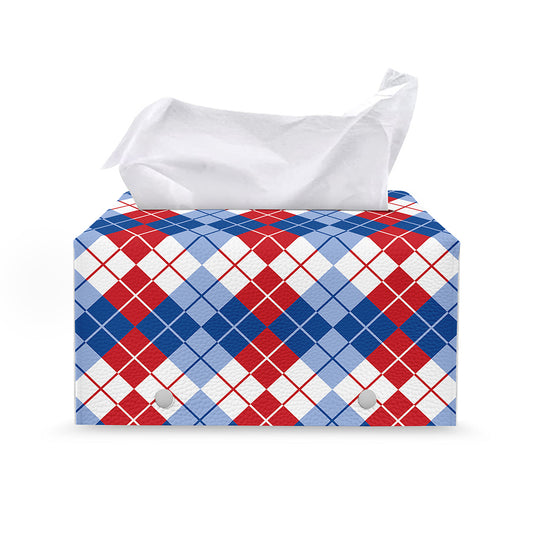 American Argyle Pattern Print Leather Tissue Box Cover