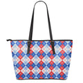 American Argyle Pattern Print Leather Tote Bag With Zipper