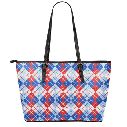 American Argyle Pattern Print Leather Tote Bag