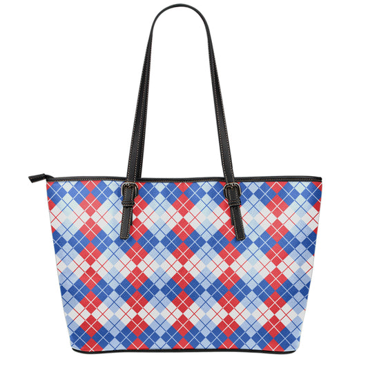 American Argyle Pattern Print Leather Tote Bag