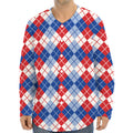 American Argyle Pattern Print Long Sleeve Baseball Jersey