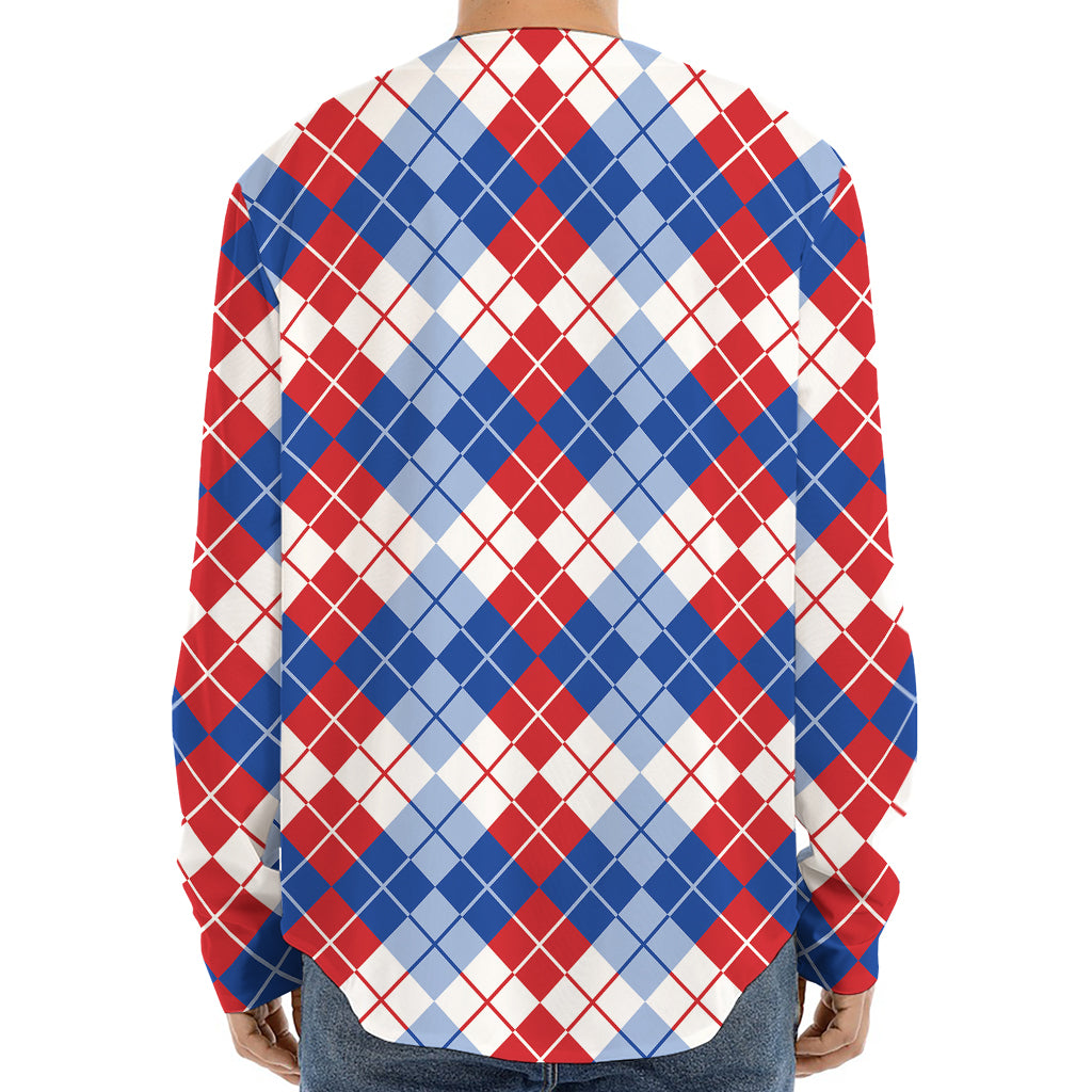 American Argyle Pattern Print Long Sleeve Baseball Jersey