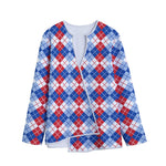 American Argyle Pattern Print Long Sleeve Short Coat