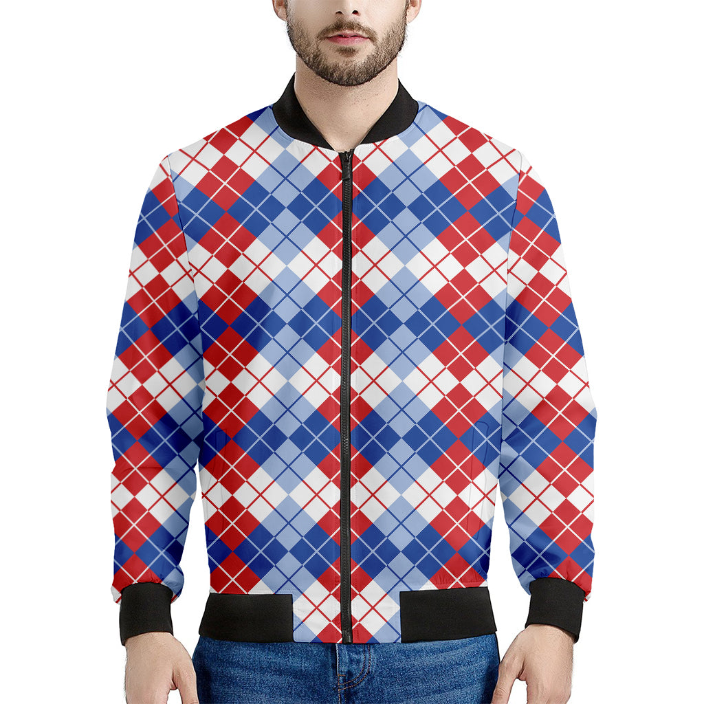 American Argyle Pattern Print Men's Bomber Jacket