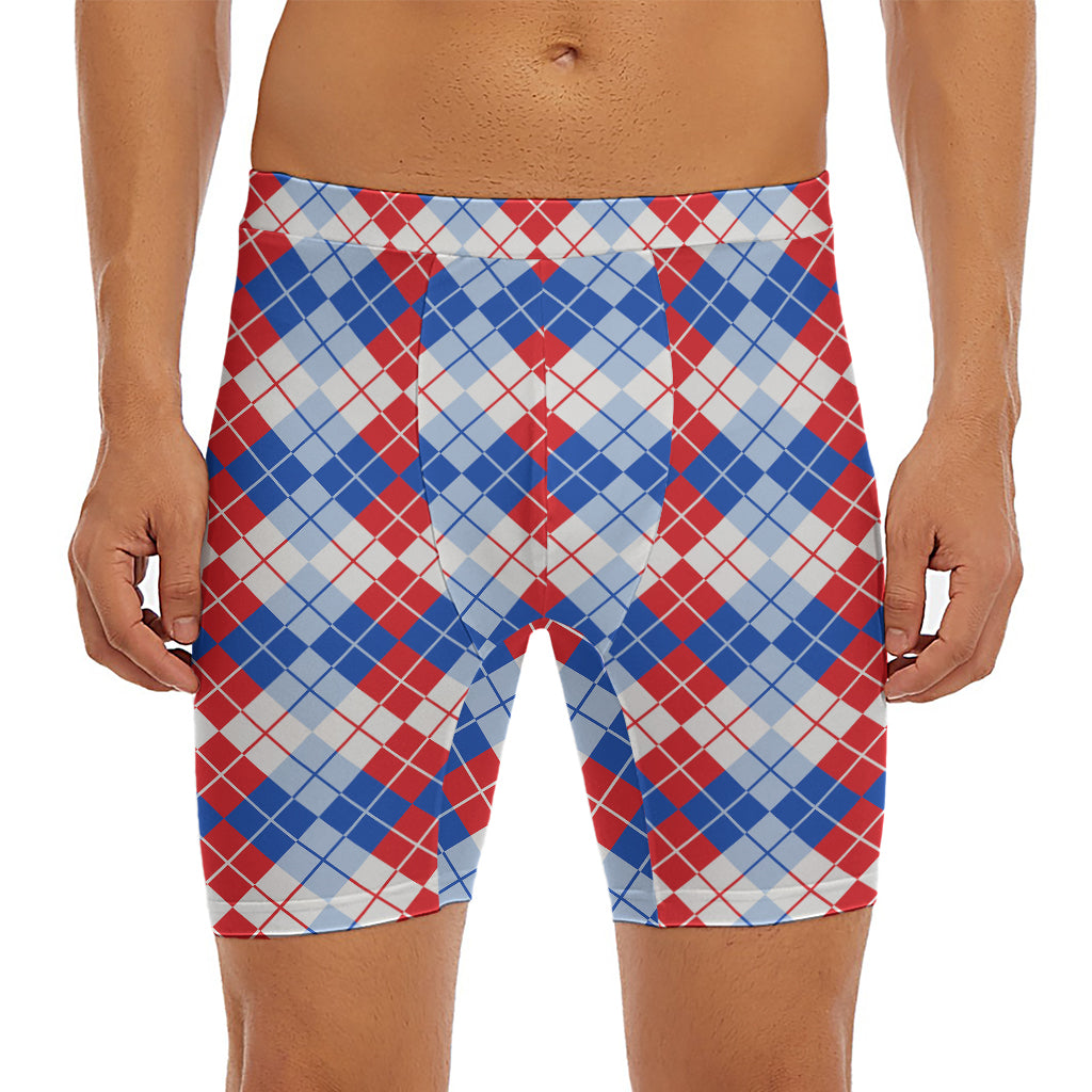 American Argyle Pattern Print Men's Long Boxer Briefs