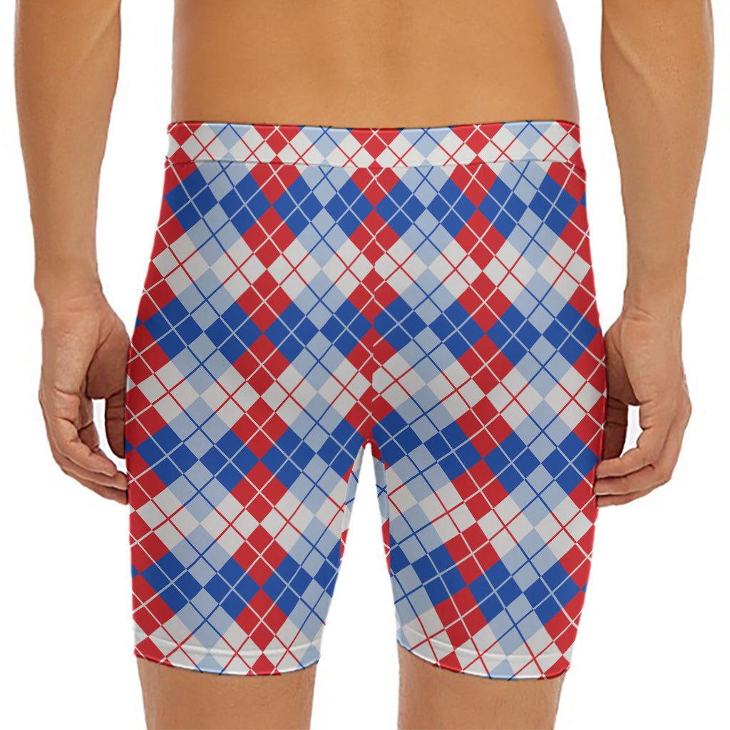 American Argyle Pattern Print Men's Long Boxer Briefs
