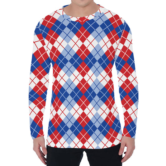 American Argyle Pattern Print Men's Long Sleeve T-Shirt
