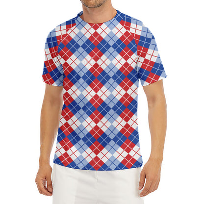 American Argyle Pattern Print Men's Short Sleeve Rash Guard