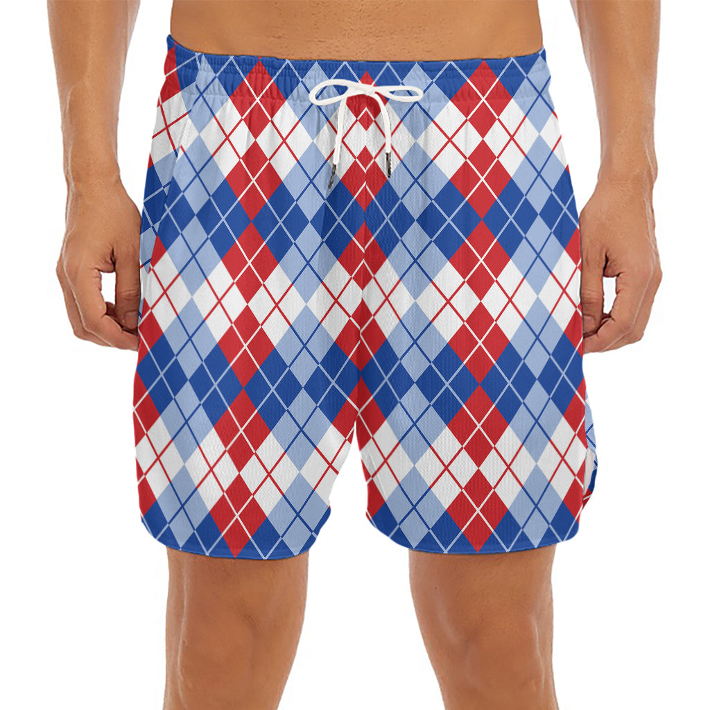 American Argyle Pattern Print Men's Split Running Shorts