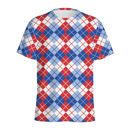 American Argyle Pattern Print Men's Sports T-Shirt