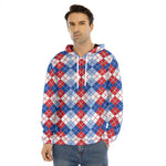 American Argyle Pattern Print Men's Velvet Pullover Hoodie