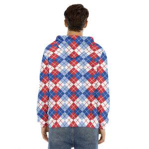 American Argyle Pattern Print Men's Velvet Pullover Hoodie