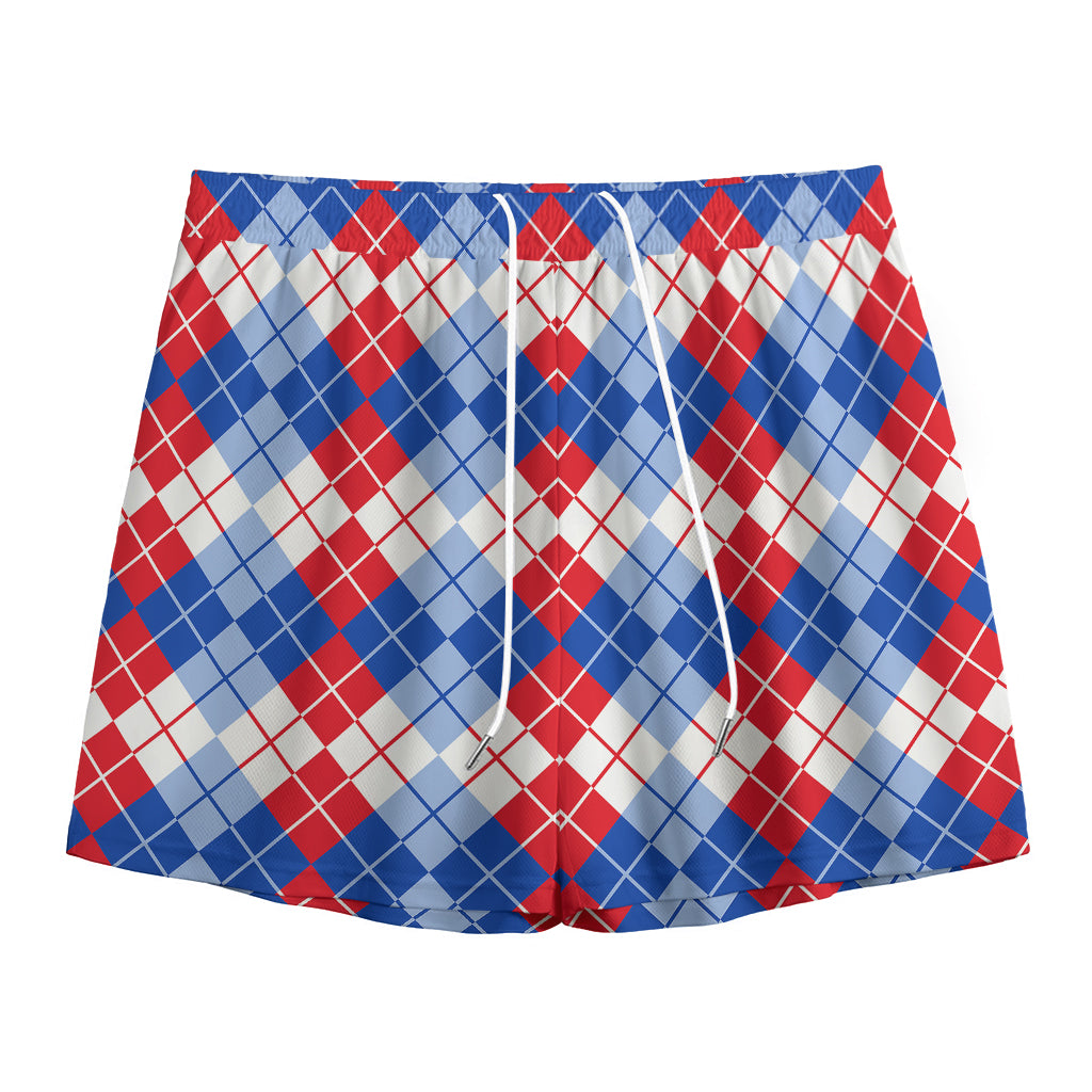 American Argyle Pattern Print Mesh Shorts