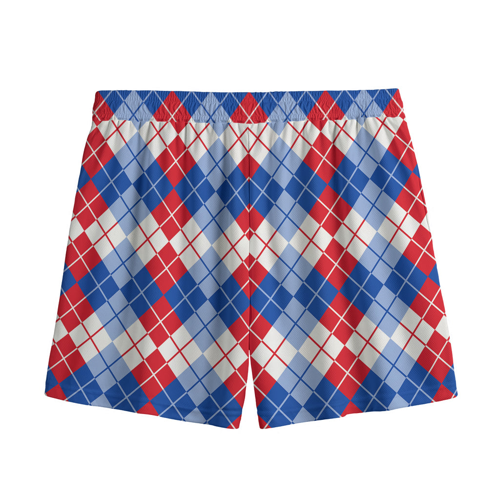 American Argyle Pattern Print Mesh Shorts
