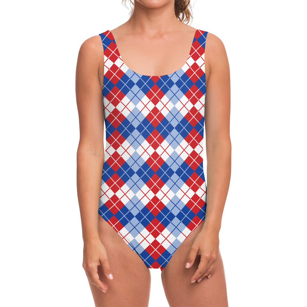 American Argyle Pattern Print One Piece Swimsuit