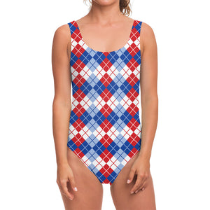 American Argyle Pattern Print One Piece Swimsuit