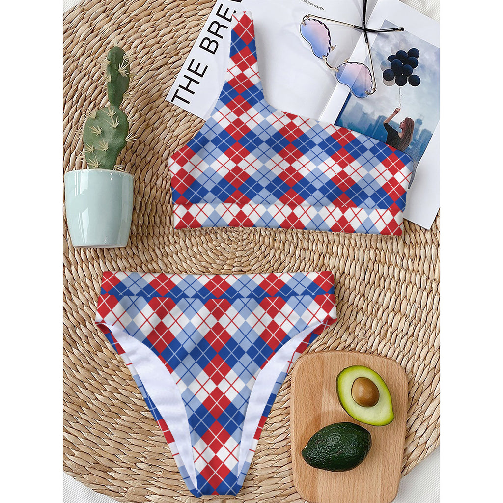 American Argyle Pattern Print One Shoulder Bikini Top