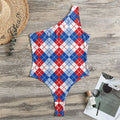 American Argyle Pattern Print One Shoulder Bodysuit