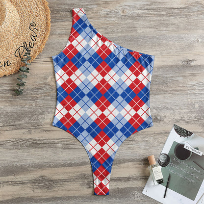 American Argyle Pattern Print One Shoulder Bodysuit
