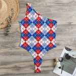 American Argyle Pattern Print One Shoulder Bodysuit