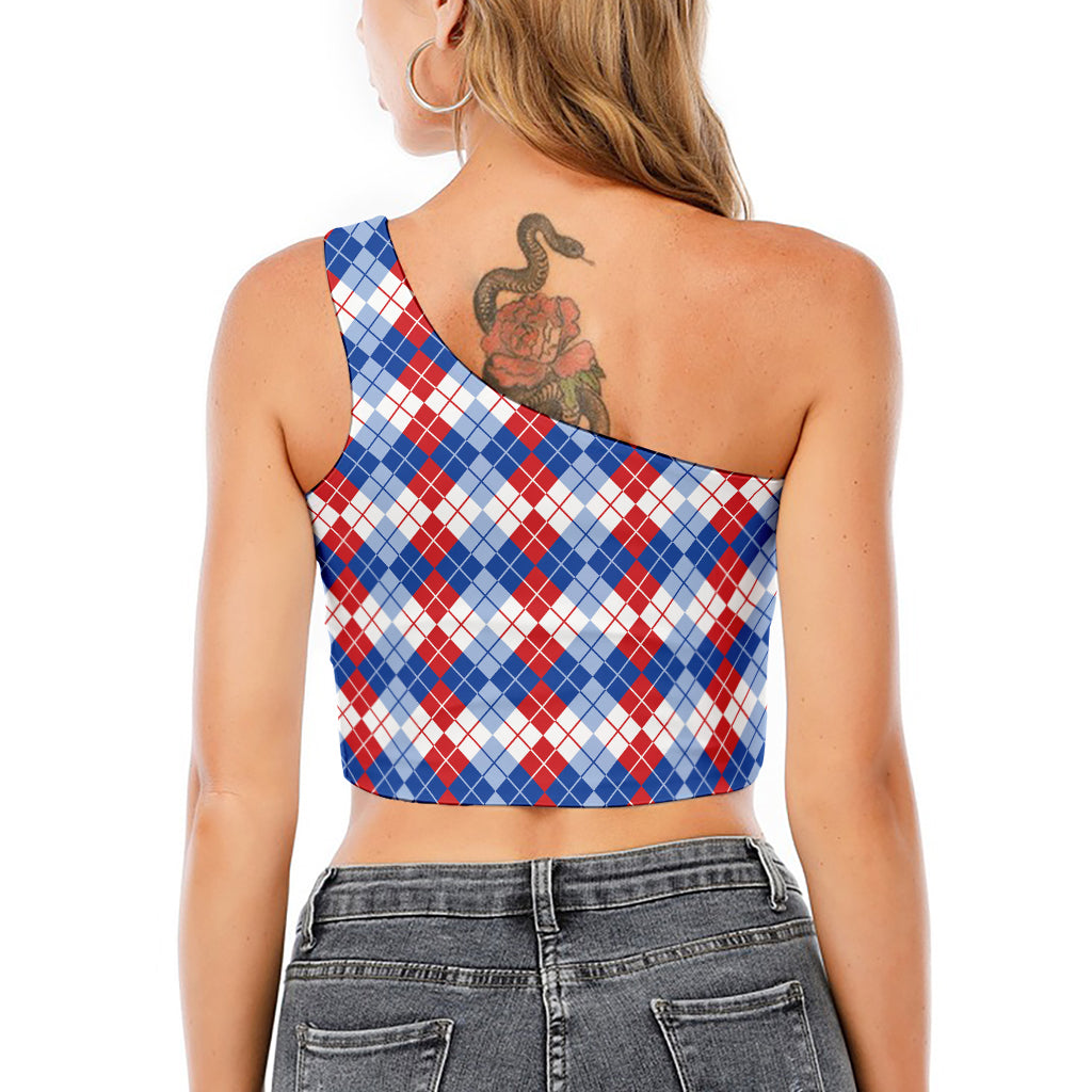 American Argyle Pattern Print One Shoulder Crop Top