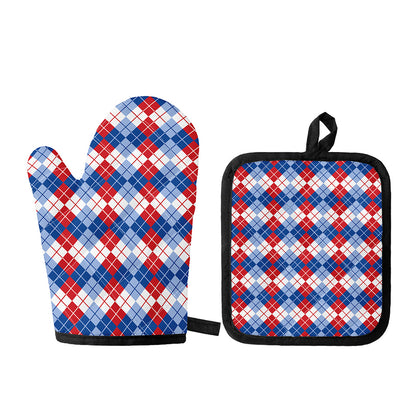 American Argyle Pattern Print Oven Mitt And Pot Holder Set